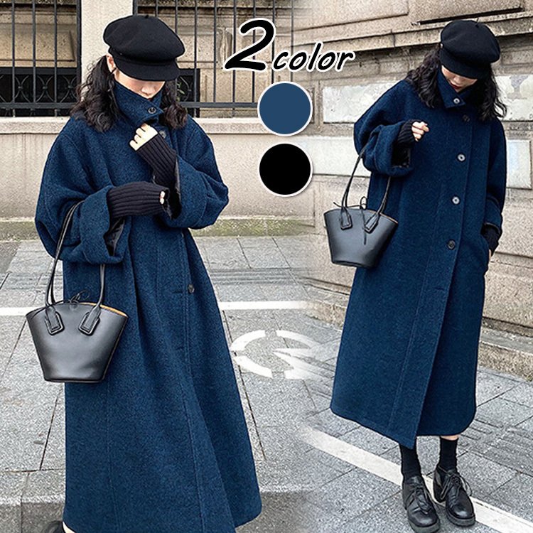 チェスターコート レディース 秋冬 40代 チェスターコート 黒 ロング丈 ラシャコートひざ下 厚手