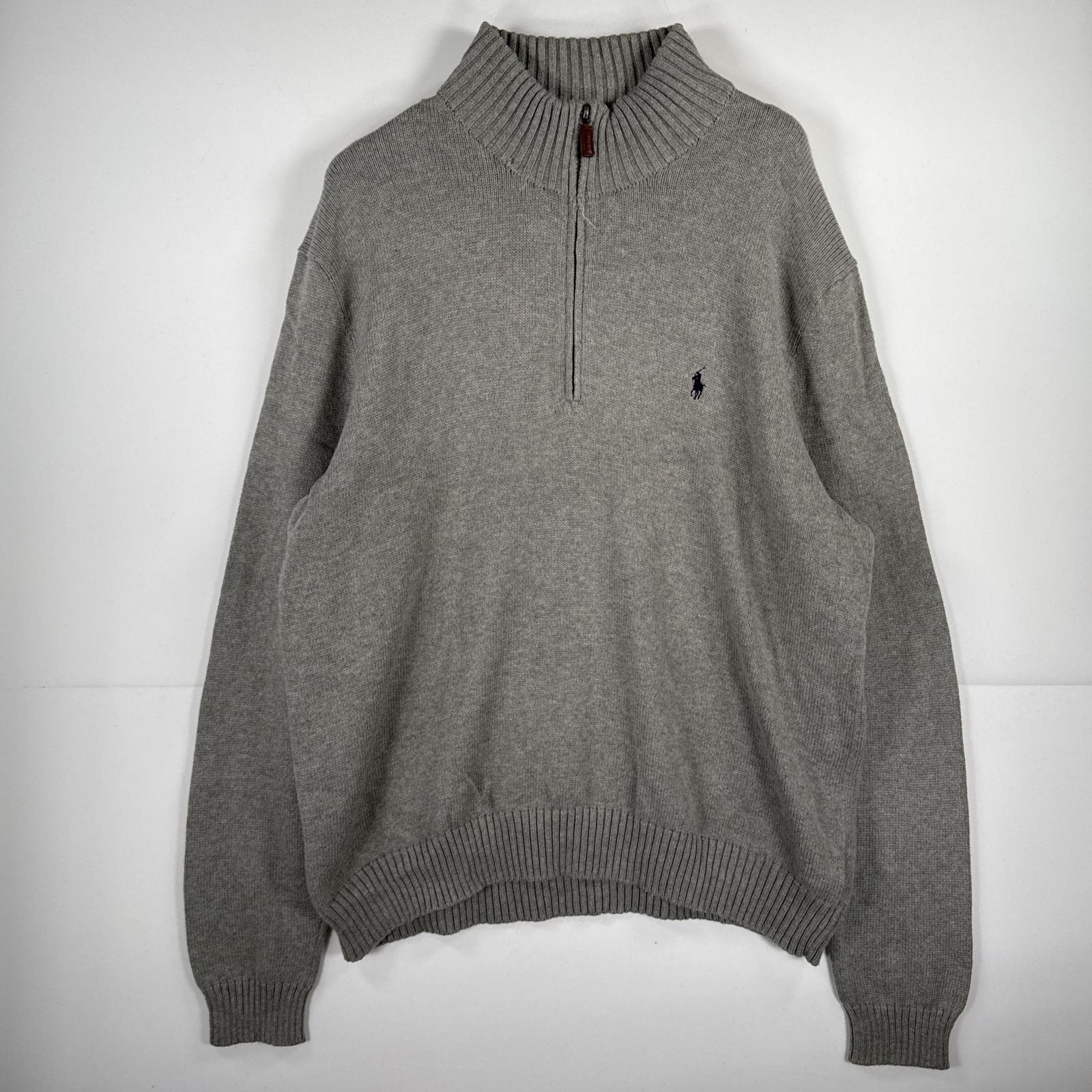 古着 ポロバイラルフローレン Polo by Ralph Lauren 長袖 ニット ハーフジップ ワンポイント トレーナー 大きいサイズ XXL グレー 無地 メンズ