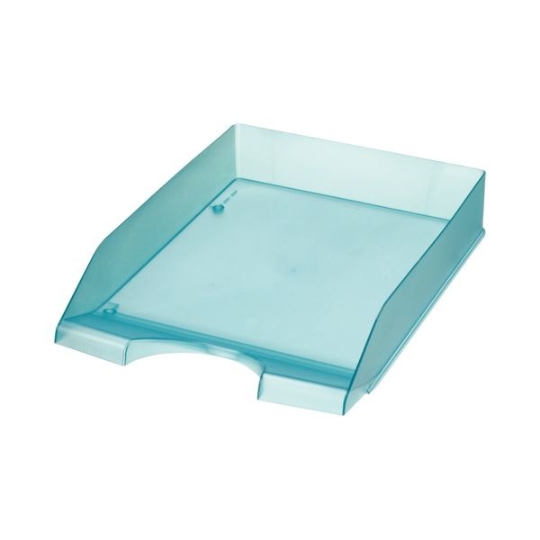 （まとめ） クルーズ スケルトンカラーレタートレーA4タテ ブルー LT-500BL 1セット（3個） 5セット