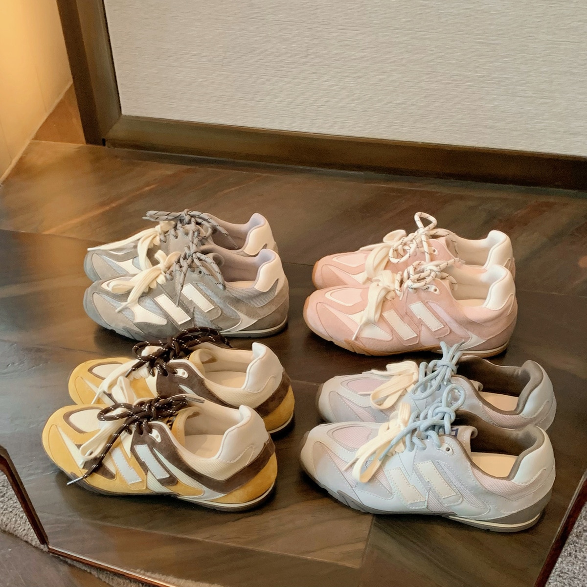 牛皮版葡萄妈同款时髦双鞋带休闲运动鞋子复古网面阿甘鞋女德训鞋