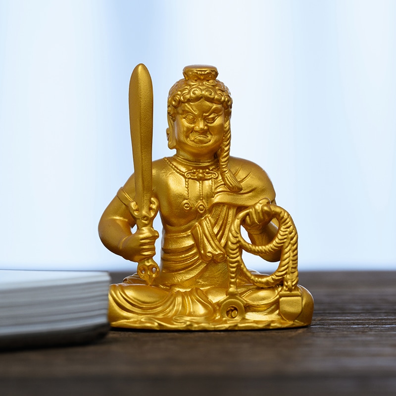 手作 不動明王 菩薩像 金色の富と勇気の守護者ビジネス空間で成功を引き寄せ邪気を払う存在