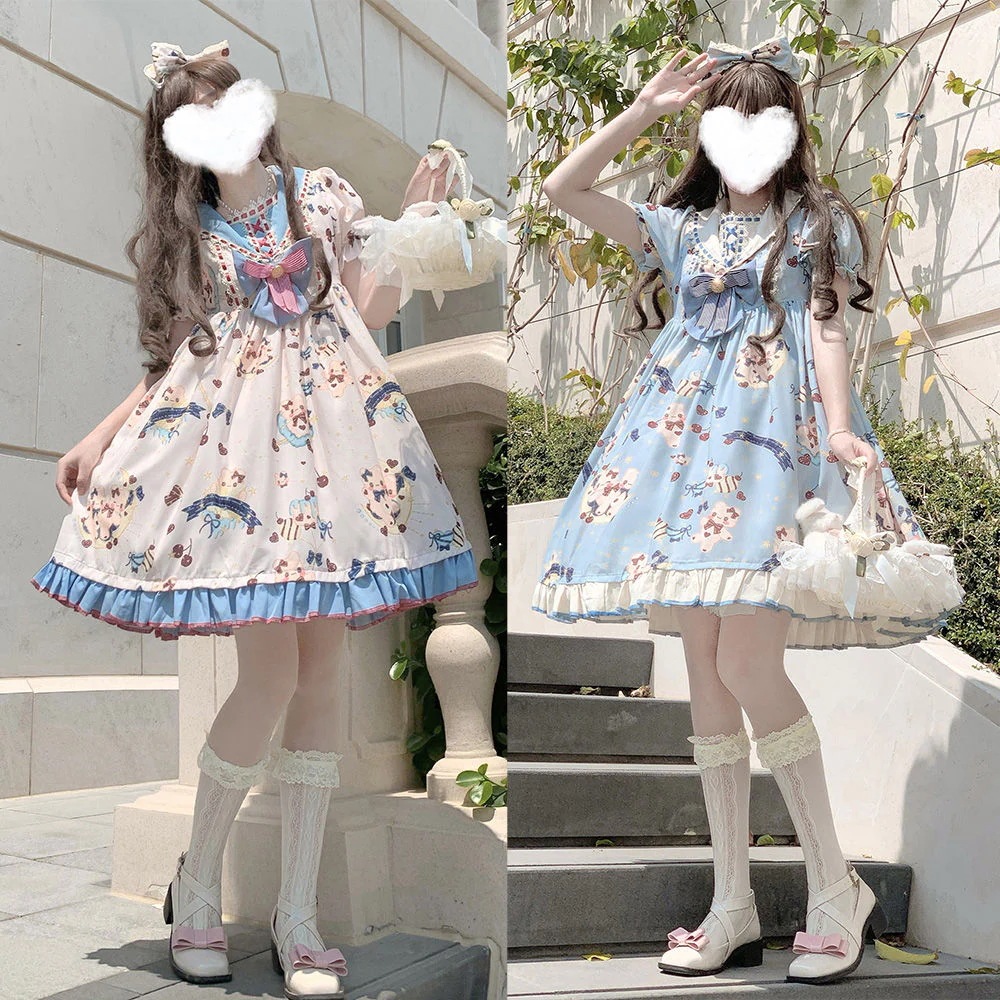 コスプレメイド服 大きいサイズ30%までに制限ロリータワンピースサマーオプロリータ女の子ネイビーカラーワンピースライトロースカートかわいい レディース ドレス 韓国ファッション ハロウイン