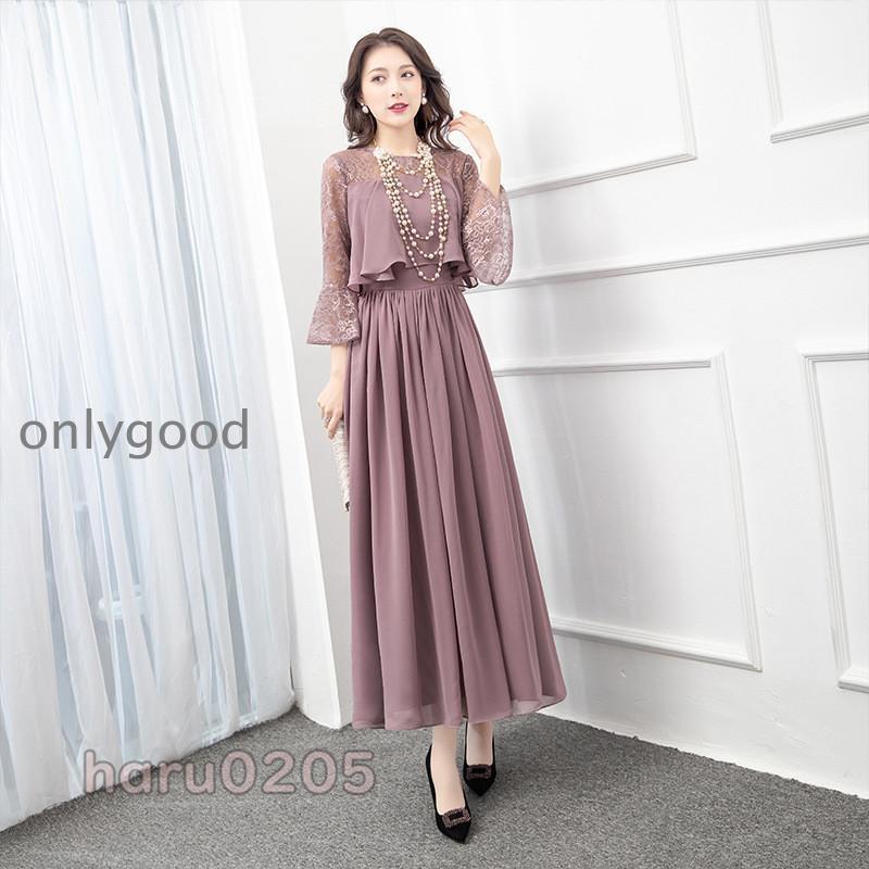 ワンピースドレスドレス披露宴 レディース 大きいサイズ 袖あり お呼ばれ 二次会 成人式 女性 服装 30代 40代 パーティードレス 50代 結婚式 ミセス ワンピース ドレス