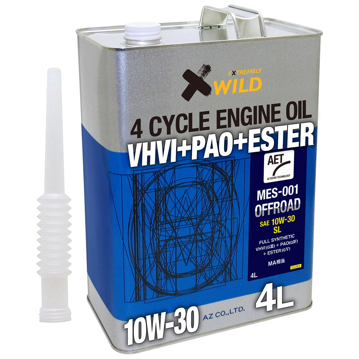 AZ(エーゼット) バイク用 4サイクル エンジンオイル MES-001 オフロード EG364 10W-30 4L 100%化学合成油 エステ