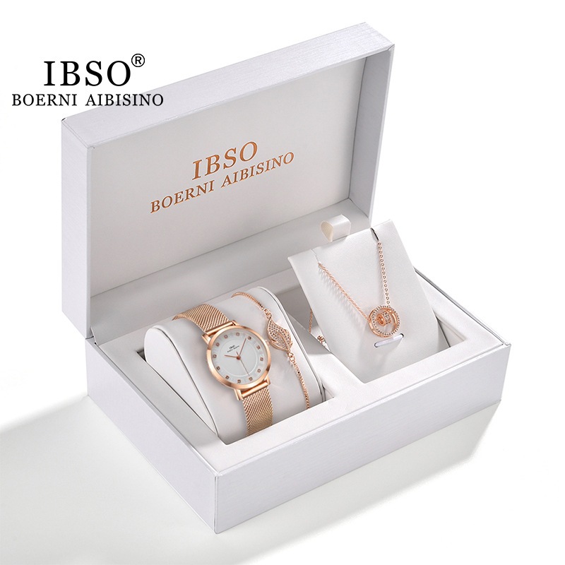 Ibso 2020新品爆金気質百合ネックレスブレスレット女性腕時計セット源工場