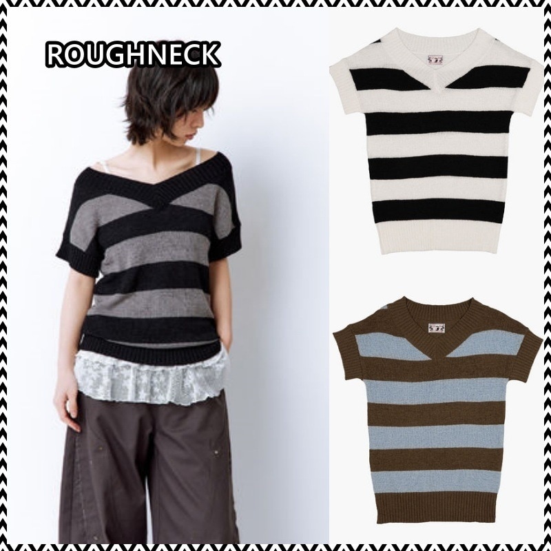 ROUGHNECK V Neck Stripe Knit
