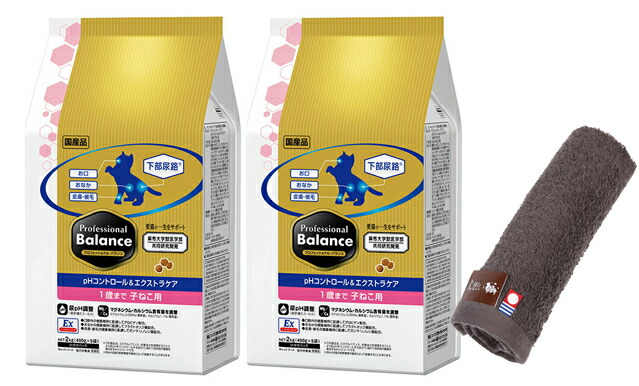 プロフェッショナル バランスpHコントロール＆エクストラケア 1歳まで 子ねこ用 2kg 2個セット【犬想いオリジナル今治ハンドタオルセット】【タオルカラー モカ】