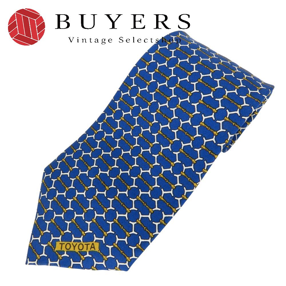 中古 ネクタイ トヨタ限定品 シルク ブルー ホワイト ゴールド ビジネス 紳士 スーツ メンズ 男性