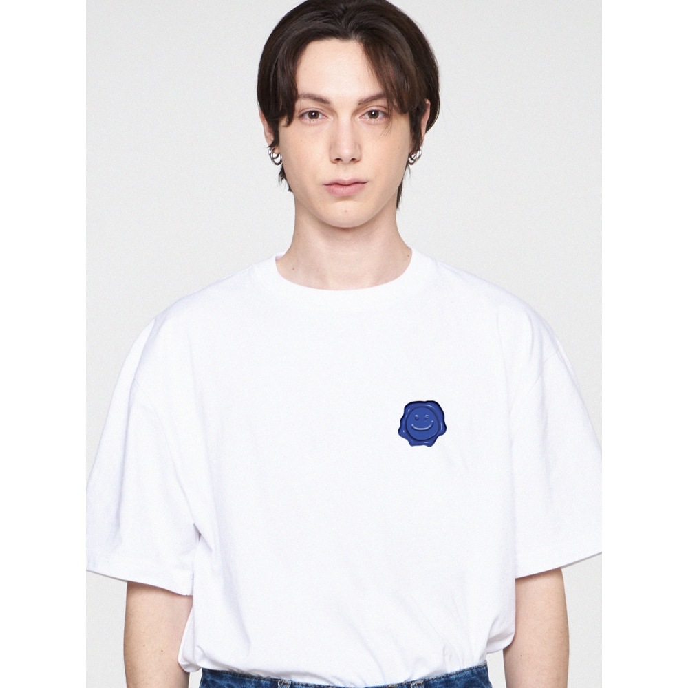 グレイバーブルーシーリングスモールドローイングスマイル半袖Tシャツホワイト