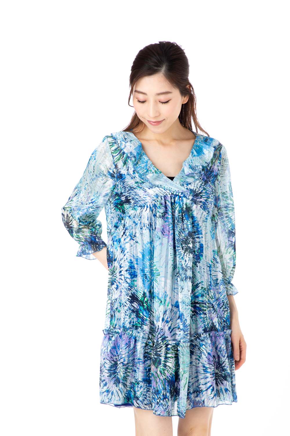 ファス(FAS)ワンピース T1 T2 T3サイズ 7分袖 ミニ丈 プリント柄 Vネック きれいめワンピース レディース Fille A Suivre 5,711円