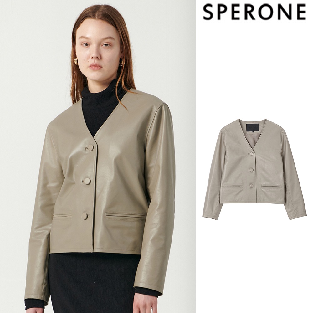 [SPERONE] Lambskin V Neck Cropped Jacket Gray