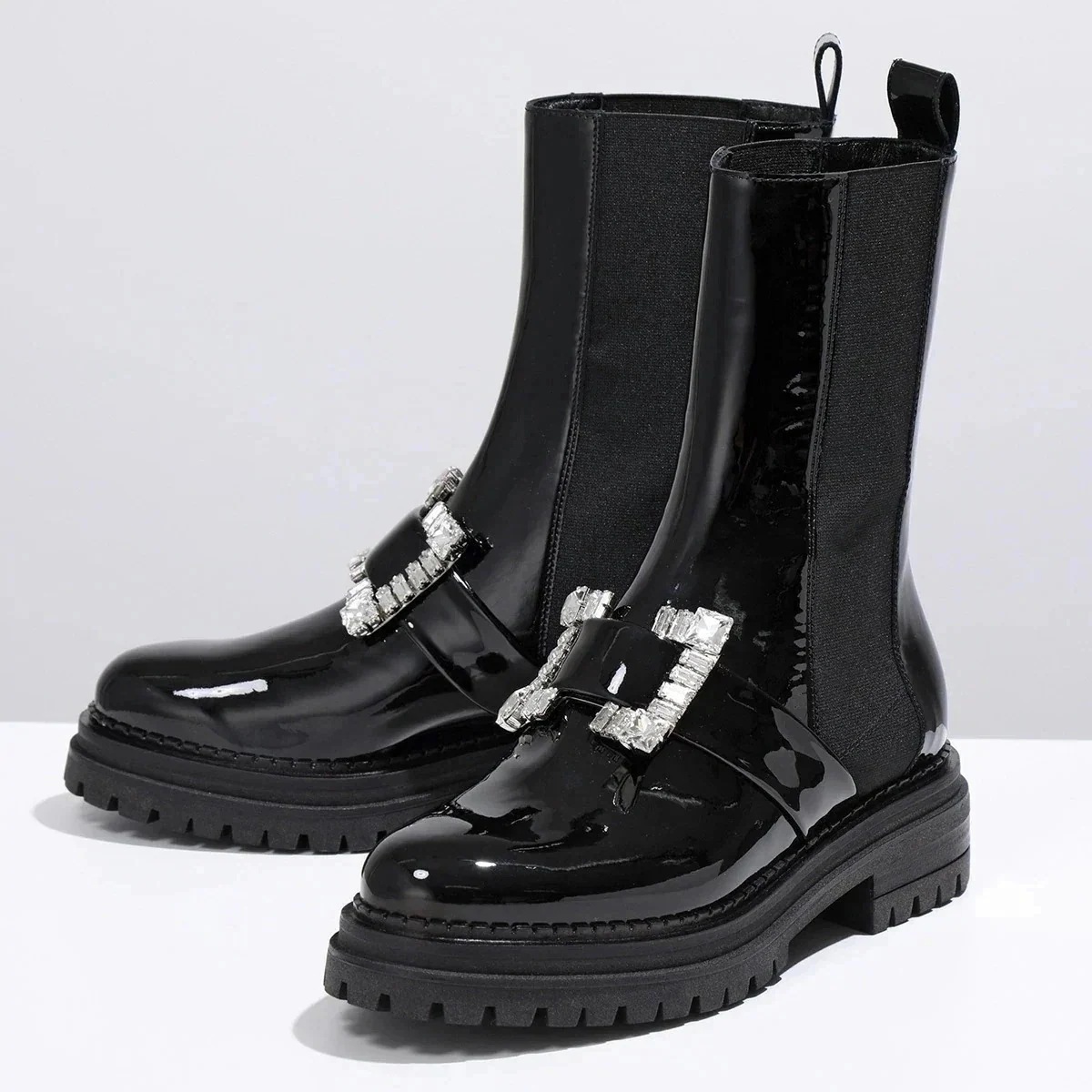 Sergio Rossi セルジオロッシ サイドゴア ブーツ BIKER PRINCE A95850 MVIV01 レディース レザー エナメル クリスタルバッ