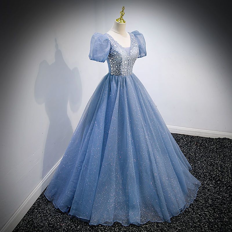 ブルー イブニングドレス 女性 2024 ホスト パフスリーブ パフドレス 5,426円