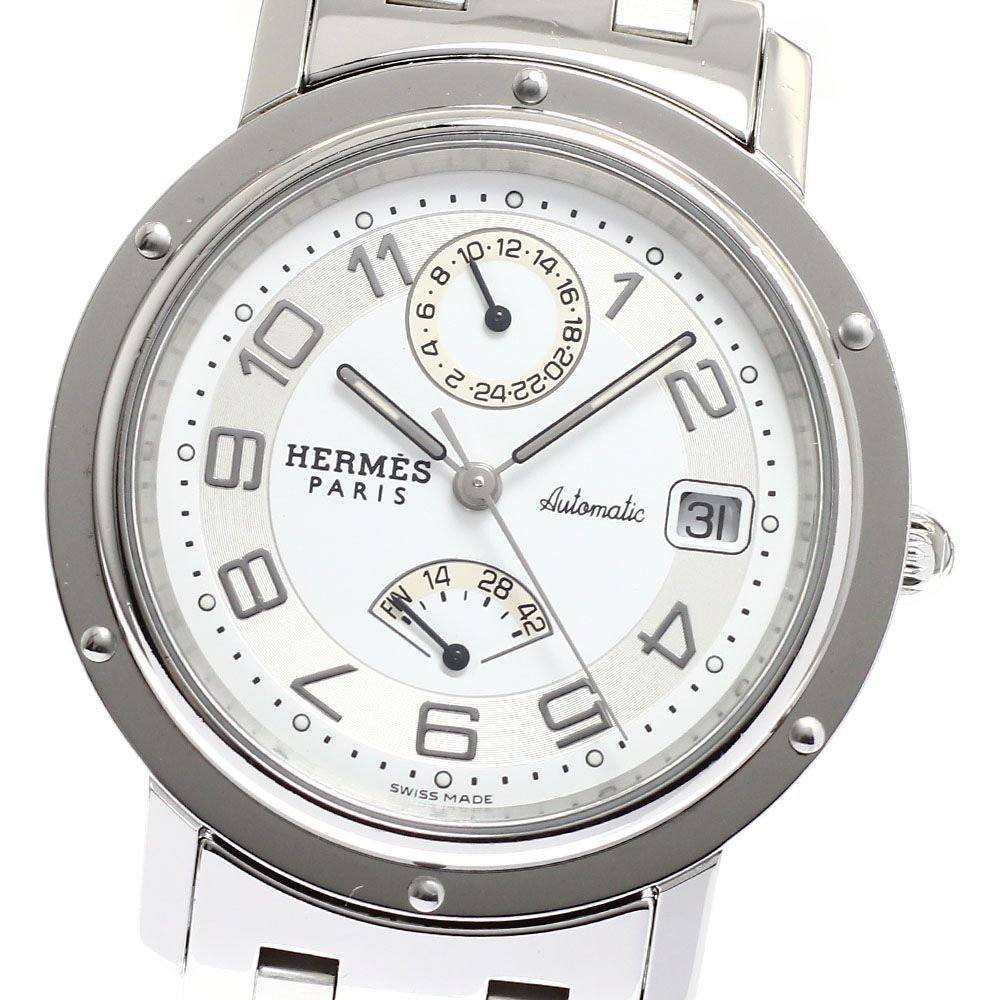 エルメス HERMES CL2.810 クリッパー デイト パワーリザーブ 自動巻き メンズ _920348【中古】