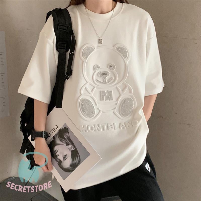 Tシャツ レディース 3D 小さなクマ 半袖 夏 ゆるい トップス 韓国ファッション 原宿系 BF風 ヒップホップ ダンス ストリート風 カジュアル
