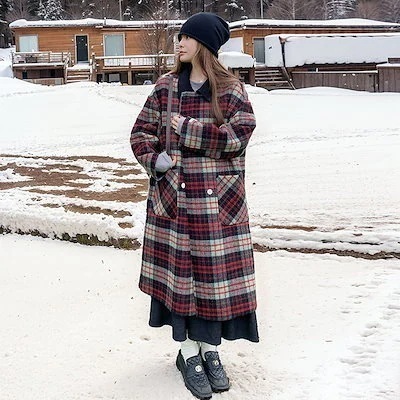 レトロチェック両面ツイードカシミヤコート新気質ブリティッシュスタイルロング厚手ツイードジャケット(最安値保証)