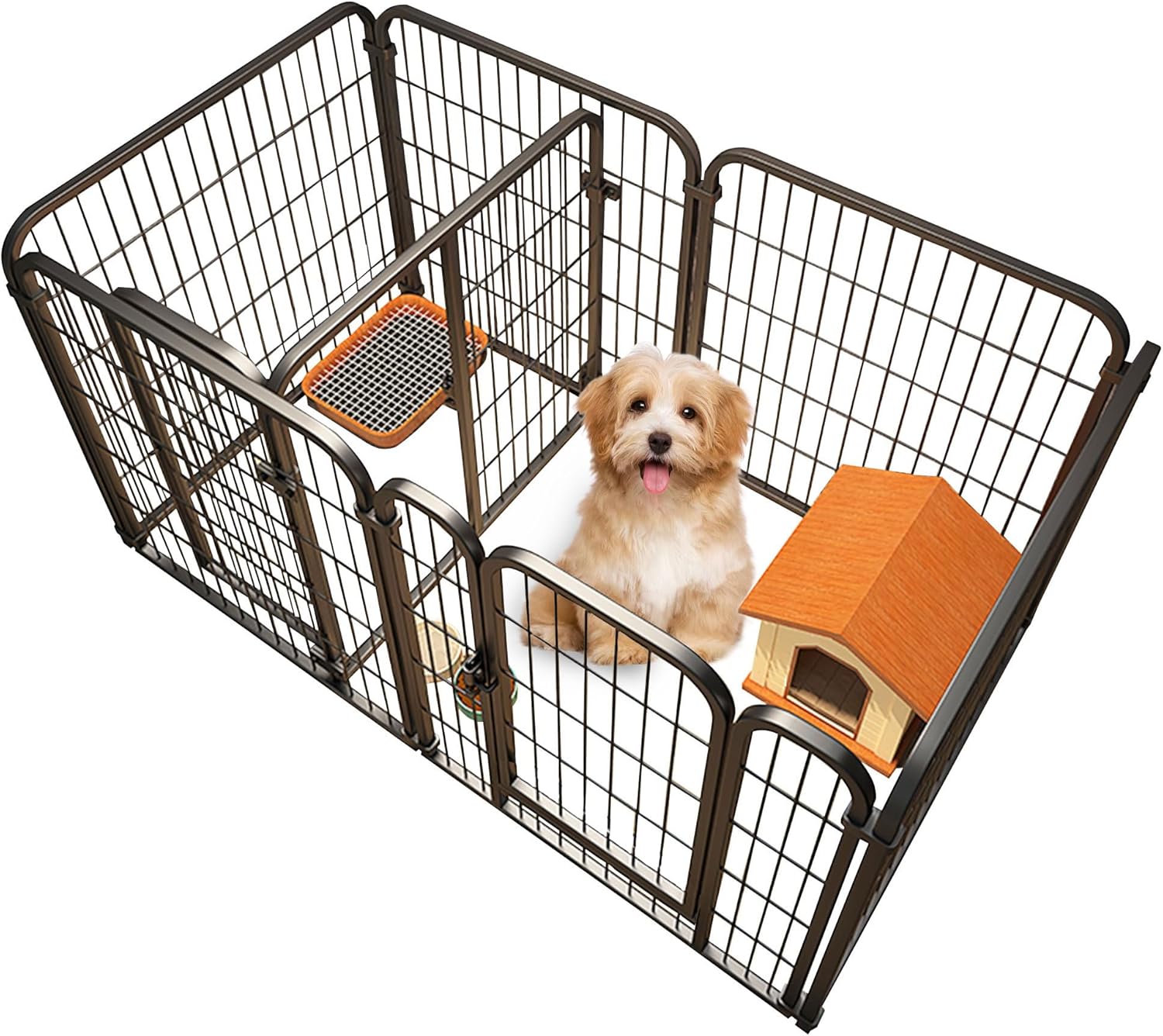 ペットサークル 犬 ケージ ペットフェンス ペットゲート 犬用ゲージ ドッグラン 室内 小型犬 仕切り板付き 簡単組み立て 軽量 (高さ60cm-7枚-ブラック) 6,149円