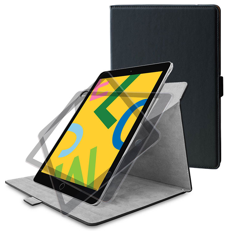 iPad ケース 第9世代 第7世代 第8世代 10.2 対応 フラップ レザー 360度回転 ハンドホールドベルト ブラック TB-A19R360BK