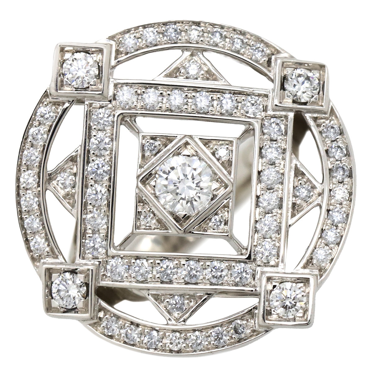 カルティエ Cartier リング 指輪 インドミステリューズ ダイヤ K18WG ダイヤモンド ホワイトゴールド #50(JP10) 750 18K ラウンド 10号【中古】