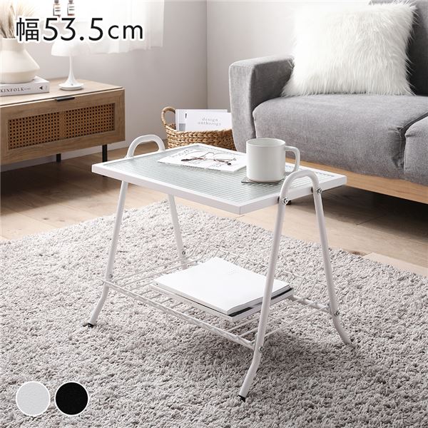 コーヒーテーブル ホワイト 約幅53.5x奥行38x高さ45.5cm 棚付き レトロ調 コンパクト ローテーブル インテリア家具 組立品