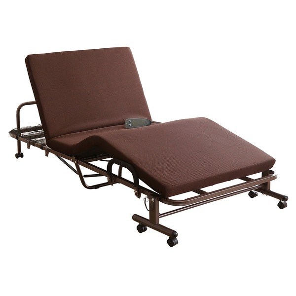 電動リクライニングベッド 約199.5×90.5×42.5cm ブラウン キャスター付き 高反発 スチール 組立品 ベッドルーム