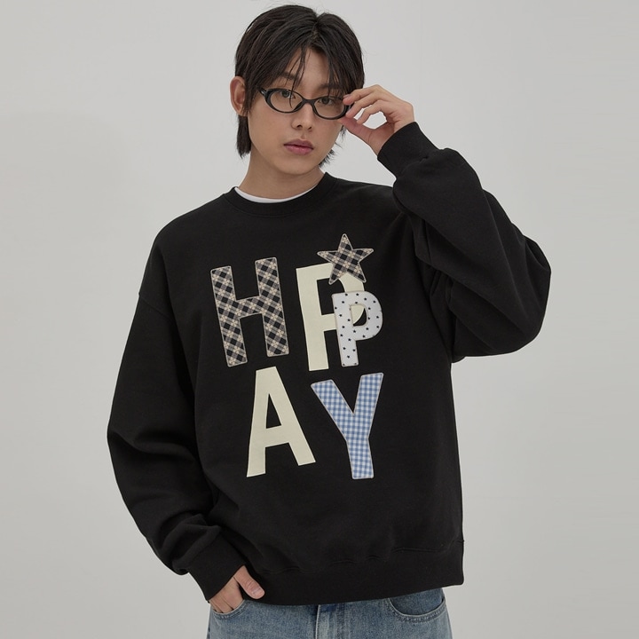 HAPPY Patchwork MTM スウェットシャツ BLACK