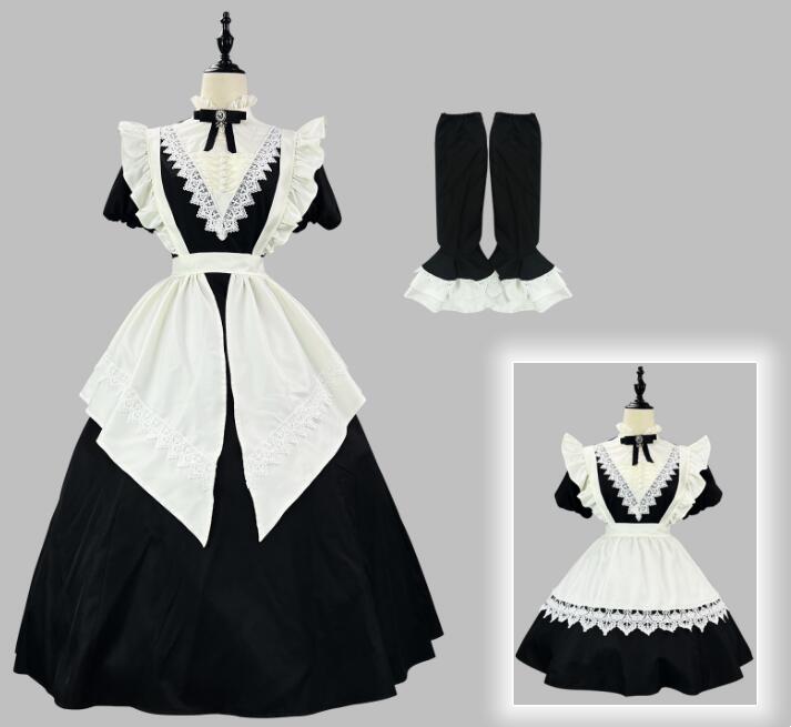 【TikTok人気新品】メイド服 メイドワンピース ロング丈膝丈 メイドコスチューム メイド服 コスプレ ロリータ ワンピース 可愛い メイド喫茶 cosplay エプロン ワンピ ハロウィン イベン