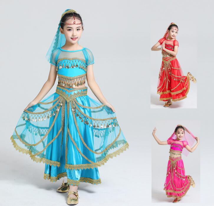 キッズ ベリー ダンス衣装 5点セット 女の子 ジャスミン コスプレ衣装 アラビアン 衣装 子供 ハロウィン パーティー ジャスミン姫 コスプレ衣装 ベリー コスチューム アラビアン 仮装 3色
