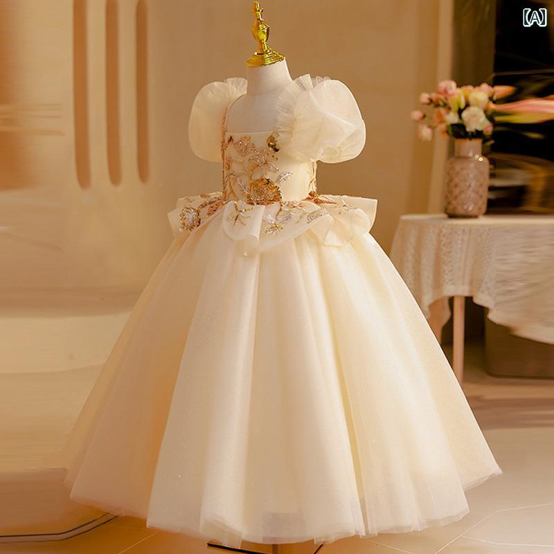 キッズ パーティードレス ジュニア ファッション 女の子 子供服 ガール ドレス 豪華感 かわいい プリンセス フラワーガール イベント 結婚式 衣装 発表会 誕生会