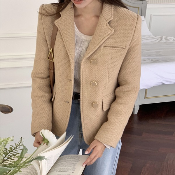 韓国ファッション フォーマル テーラード ダーツ ライン ウール ジャケット