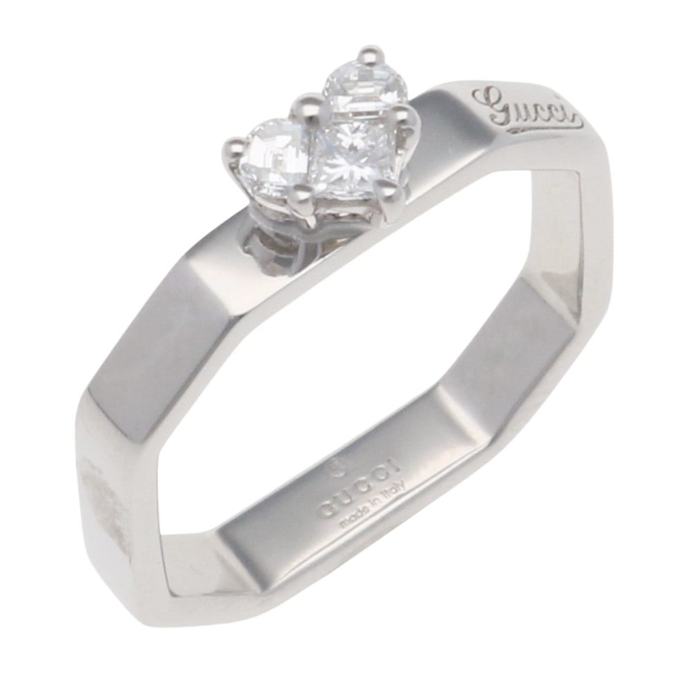 グッチ オクタゴナル ダイヤモンド ハートシェイプ リング 指輪 7号 18金 K18ホワイトゴールド ダイヤモンド GUCCI 中古 美品