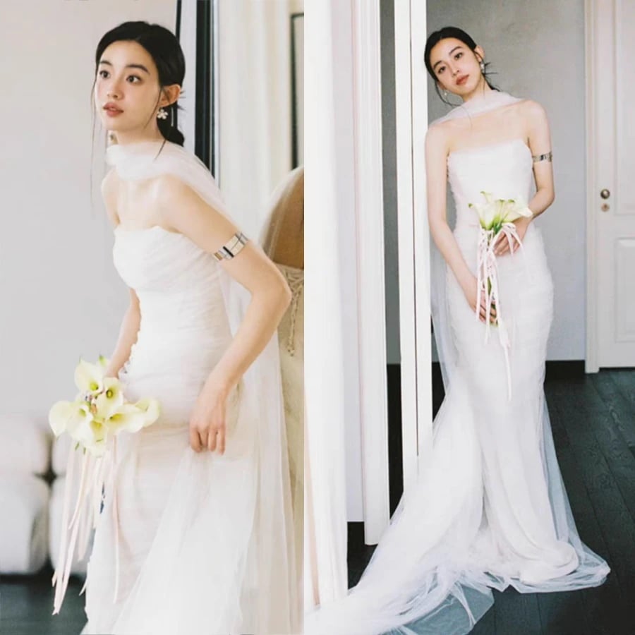 ウェディングドレス 白 パーティードレス 花嫁 結婚式 ドレス 挙式 二次会 ブライダル レディース ロングドレス 袖なし 白 レース プリンセスライン 撮影