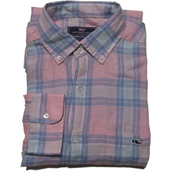 ヴィニヤードヴァインズ 長袖 リネン ボタンダウンシャツ ピンク vineyard vines VV2-002