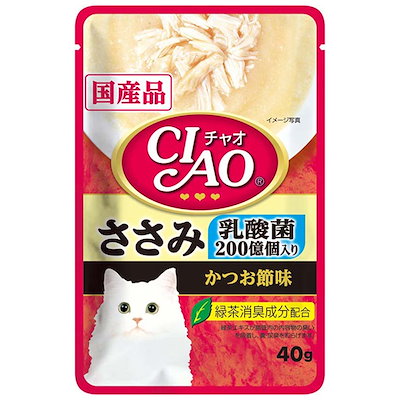 他サイト： いなばペットフード チャオパウチ 乳酸菌入り ささみかつお節味 40g [キャットフード]の商品画像