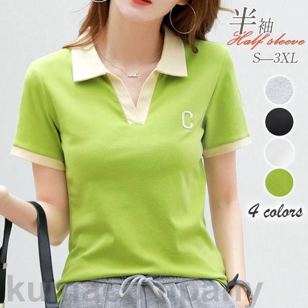 ポロシャツ Ｔシャツ Vネック 薄手 ルームウェア レディース 半袖 吸汗 ドライ uvカット ポロシャツ ビズポロ ゴルフポロ