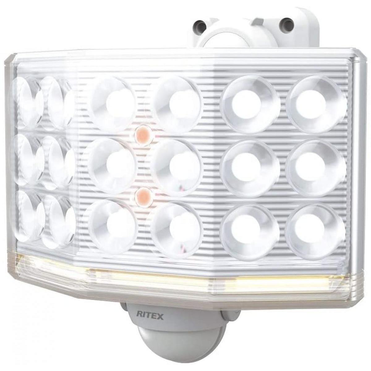 ムサシ RITEX フリーアーム式 ミニ LEDセンサーライト (18Wワイド) 「コンセント式」 LED-AC1018 ホワイト センサーライト 防犯