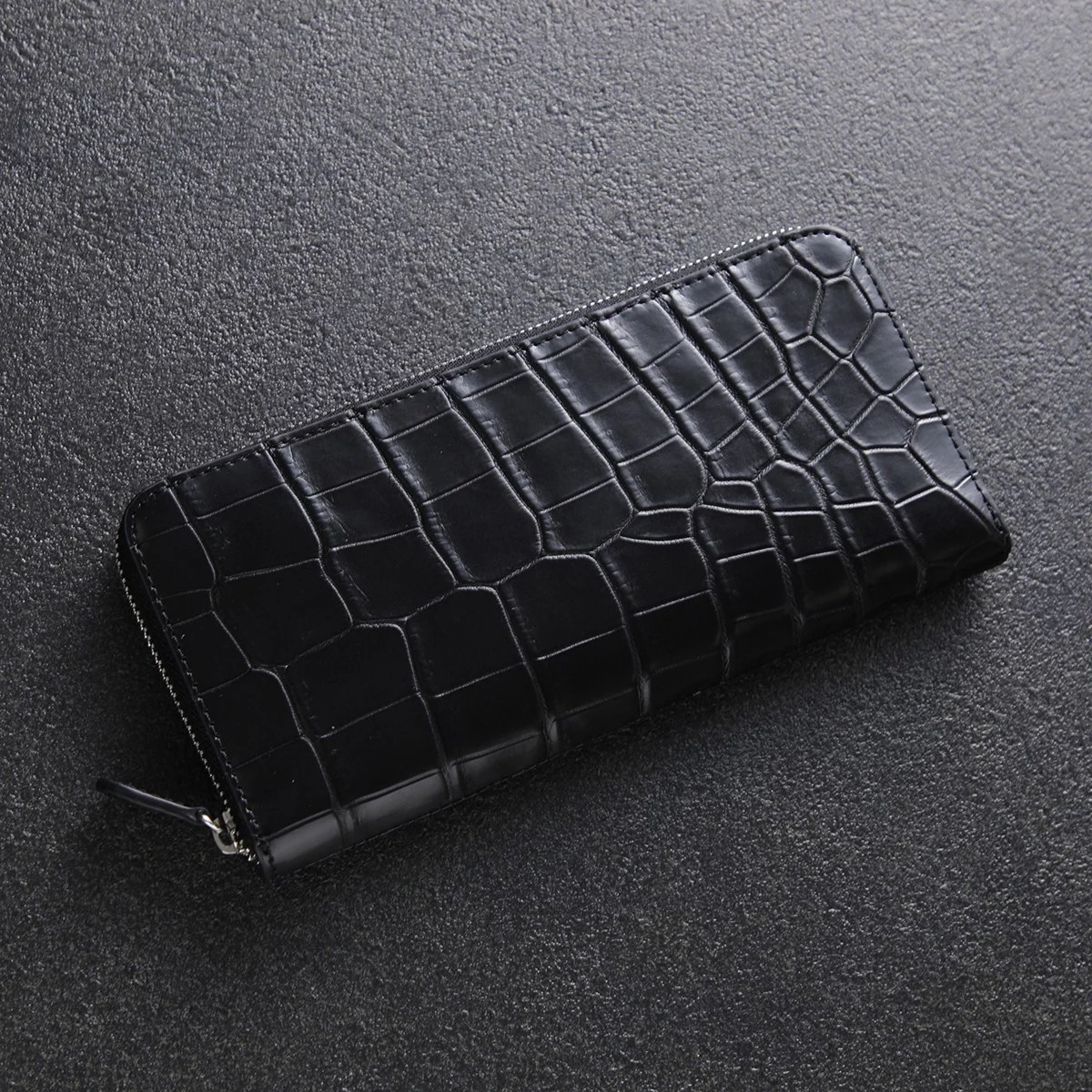 The R ザアール リアルクロコダイル 長財布 203 メンズ 本革 レザー マット 小銭入れなし ラウンドファスナー BK