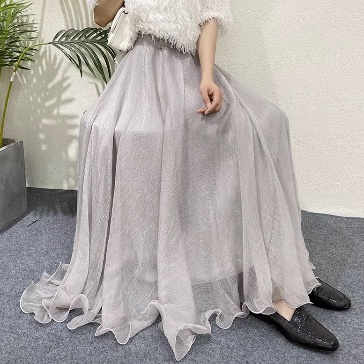 スカート ロングスカート ロング ロング丈 セミフレア Aライン シフォン ハイウエスト 透け感 かわいい 大人可愛い シンプル 大人 上品 おしゃれ お洒落 アジアン エスニック 大人女子 キュート