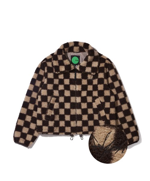 CHECKER BOARD FLEECE JACKET (BROWN CHECK)