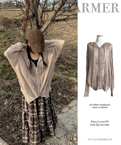 イージー ルーズ ツーウェイ ニットパーカージップアップ- 4color