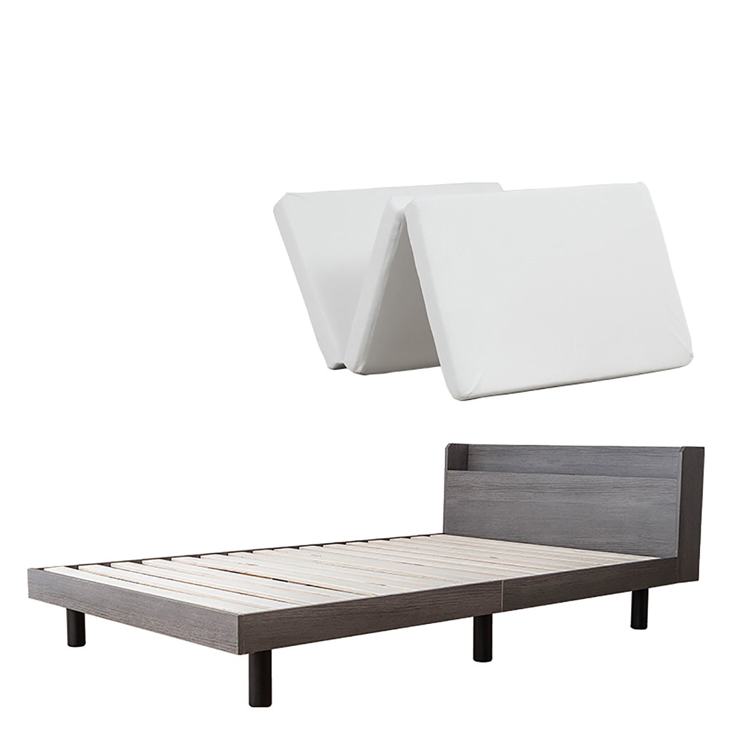 シングル マットレスセット すのこ 棚付き コンセント シンプル 高反発 マットレス 三つ折り 3つ折り 厚さ10cm ウレタン