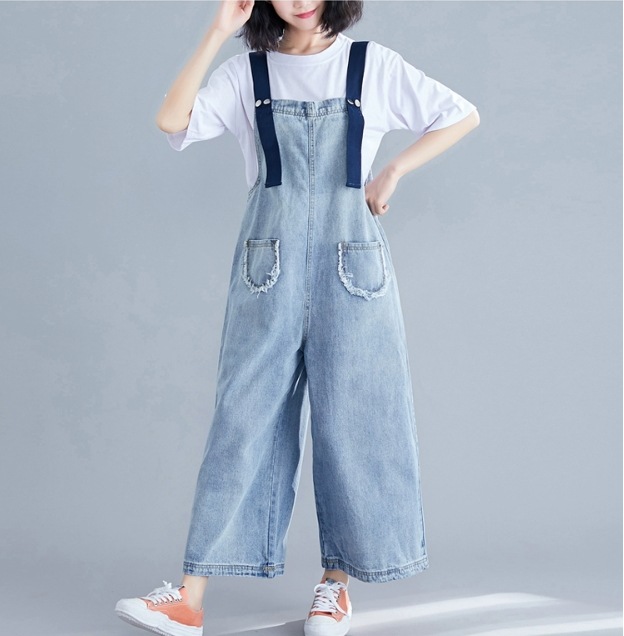 デニムサロペット オーバーオール オールインワン ロング ロング丈 袖なし ノースリーブ スクエアネック ストレート ポケット デニム ブルーデニム かわいい 可愛い シンプル カジュアル