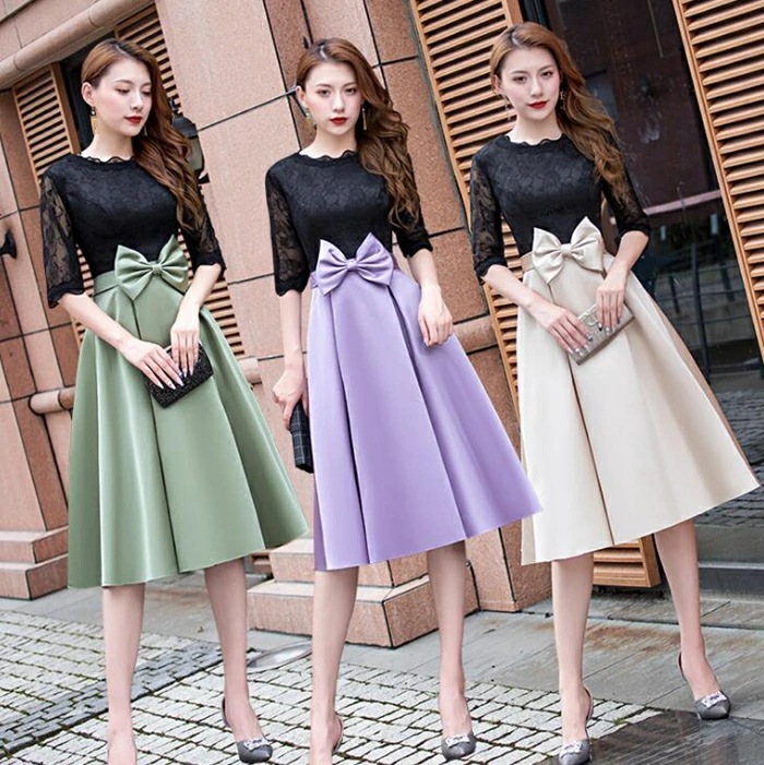 結婚式 ワンピース 綺麗なレースの五分袖ドレス パーティードレス 大きいサイズ 袖あり 秋 冬 秋冬 レース＆刺繍 袖レース 小さいサイズ お呼ばれ 他と被らない ドレス 二次会 披露宴 お呼ばれドレ