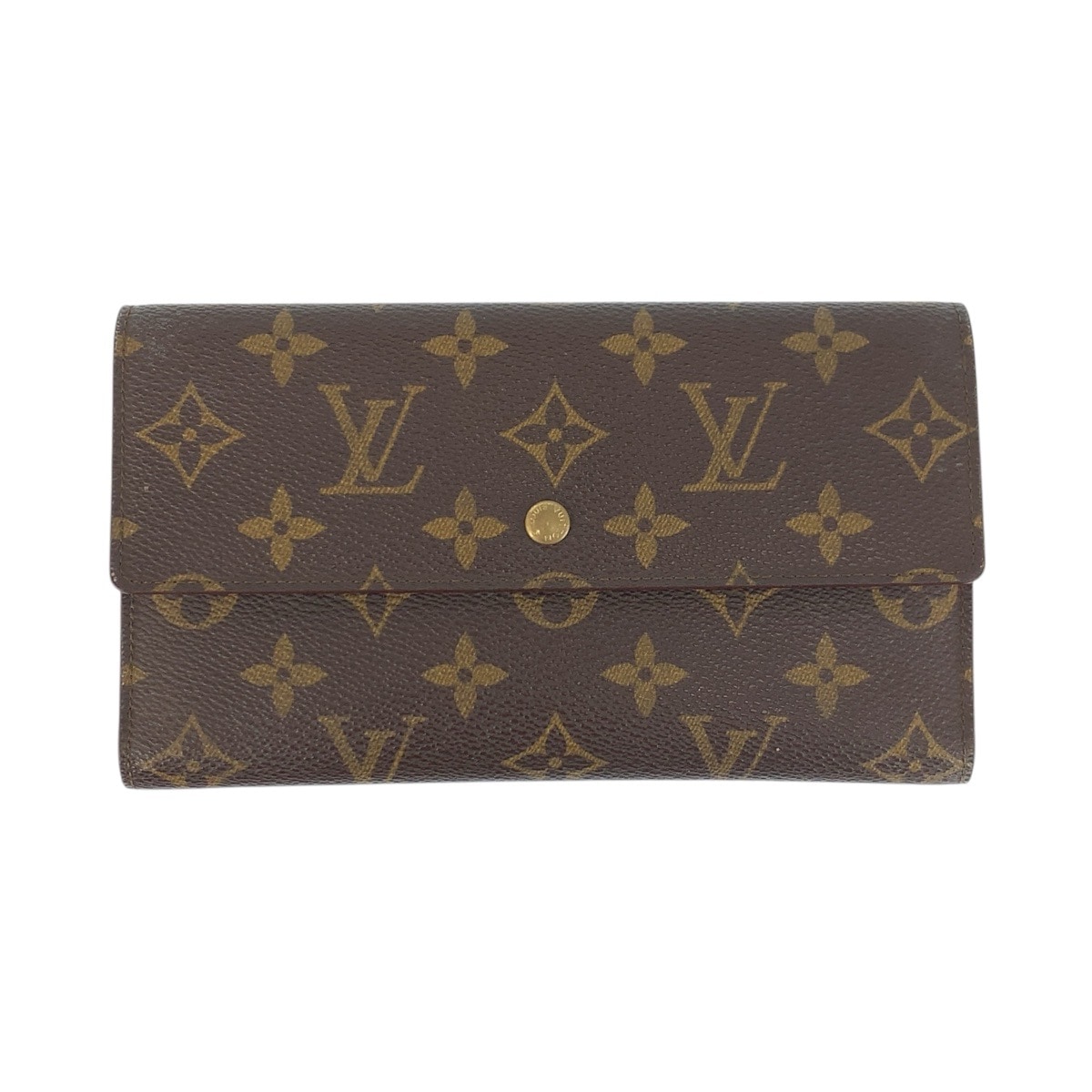 モノグラム ポルトトレゾールインターナショナル ブラウン 茶 ゴールド金具 PVC M61215 長財布 ロングウォレット レディース 504859