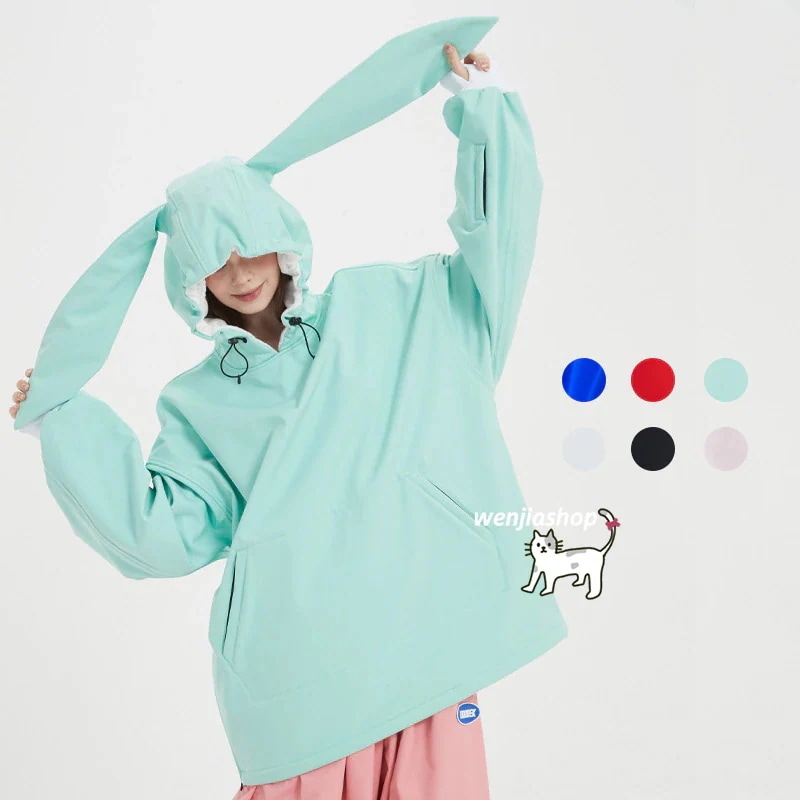 【急速出荷!】スノーボードウェア ウサギ耳 可愛い 兎耳 猫耳 メンズ レディース トップス トレーナー パーカー スノボウェア スノーウェア スキーウェア スノボーウェア 韓国風 防風 防水 防雪