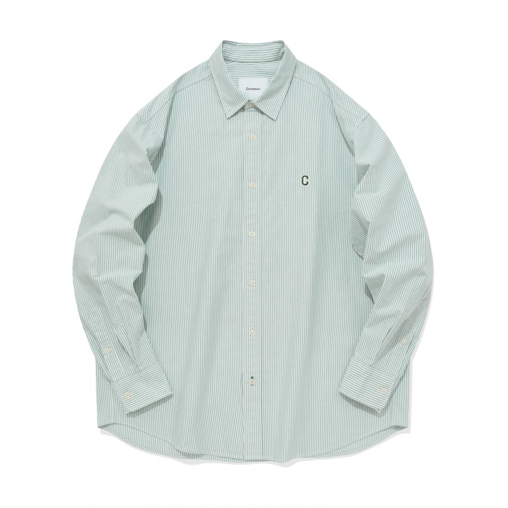 COVERNAT Cロゴオックスフォードストライプシャツグリーン 7,636円