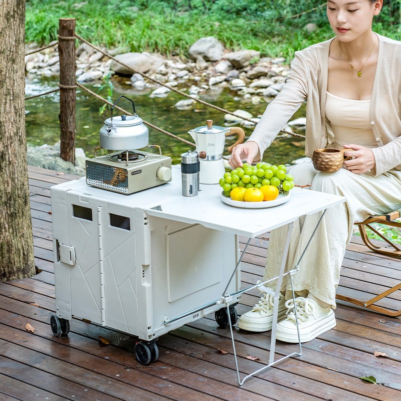 アウトドアキャンピングカーホームショッピングカートポータブルトロリーテーブルキャンパープラスチック折りたたみトロリー 10,728円