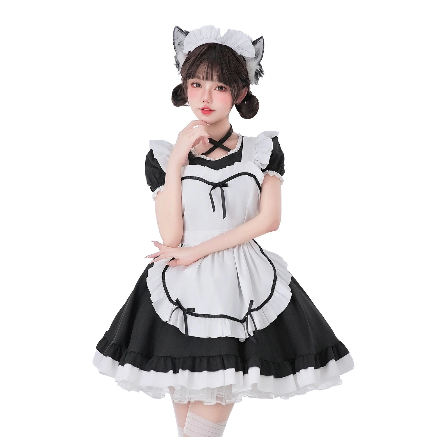 日韓黒と白経典メイド服コスプレ役はlolita演技服cosメイドワンピースを演じます