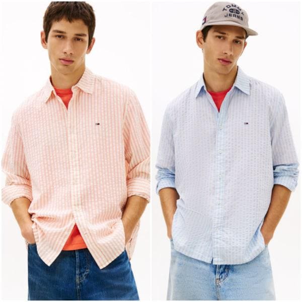 男性リラックスシアサッカー ストライプ シャツ T32G1WSH34TMT1 TOMMY JEANS