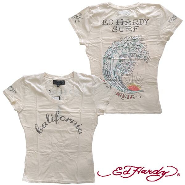 セール エドハーディー レディース 半袖 Tシャツ 200種類の品揃え Ed Hardy CALIFORNIA WAVE アイボリー エドハーディー 正規品 セレブ サファリ ファッション